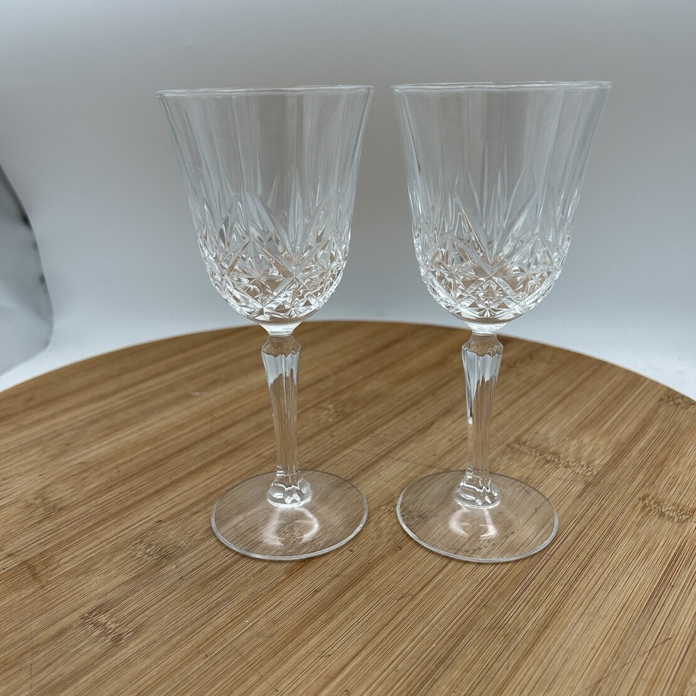 Vintage RETIRED Cristal De Flandre Crystal Wine Glasses 7.25"‎ - Set Of 2 EUC